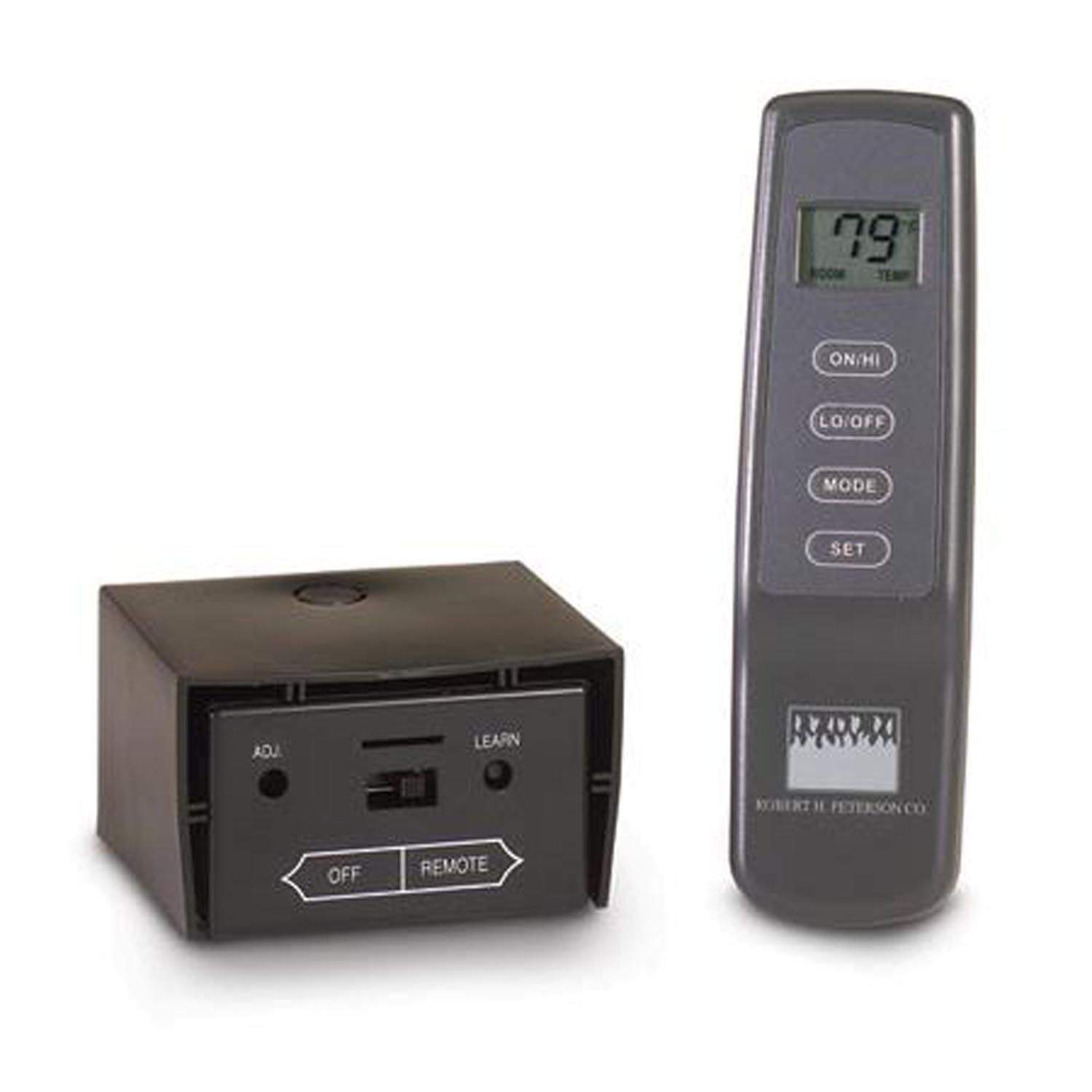 Fireplace remote control with LCD display and receiver module, for ON/OFF and mode settings