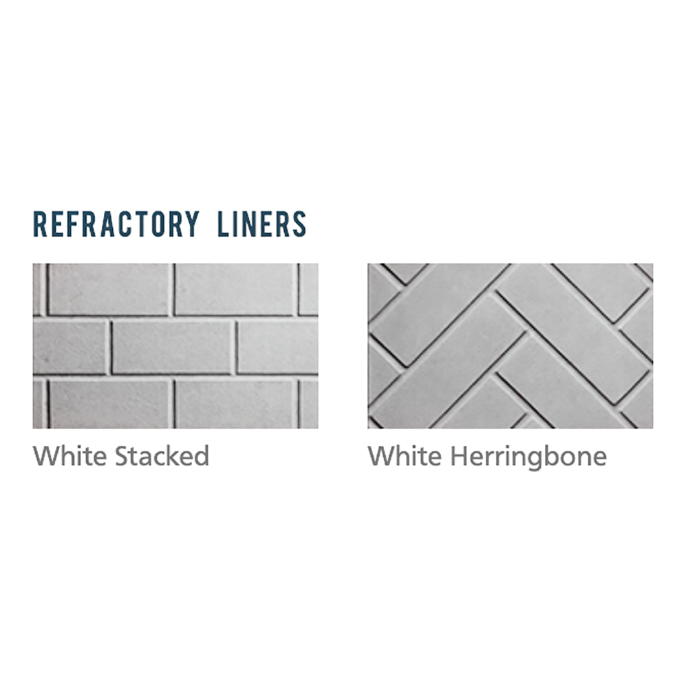 Refractory liner panels showing White Stacked and White Herringbone tile patterns