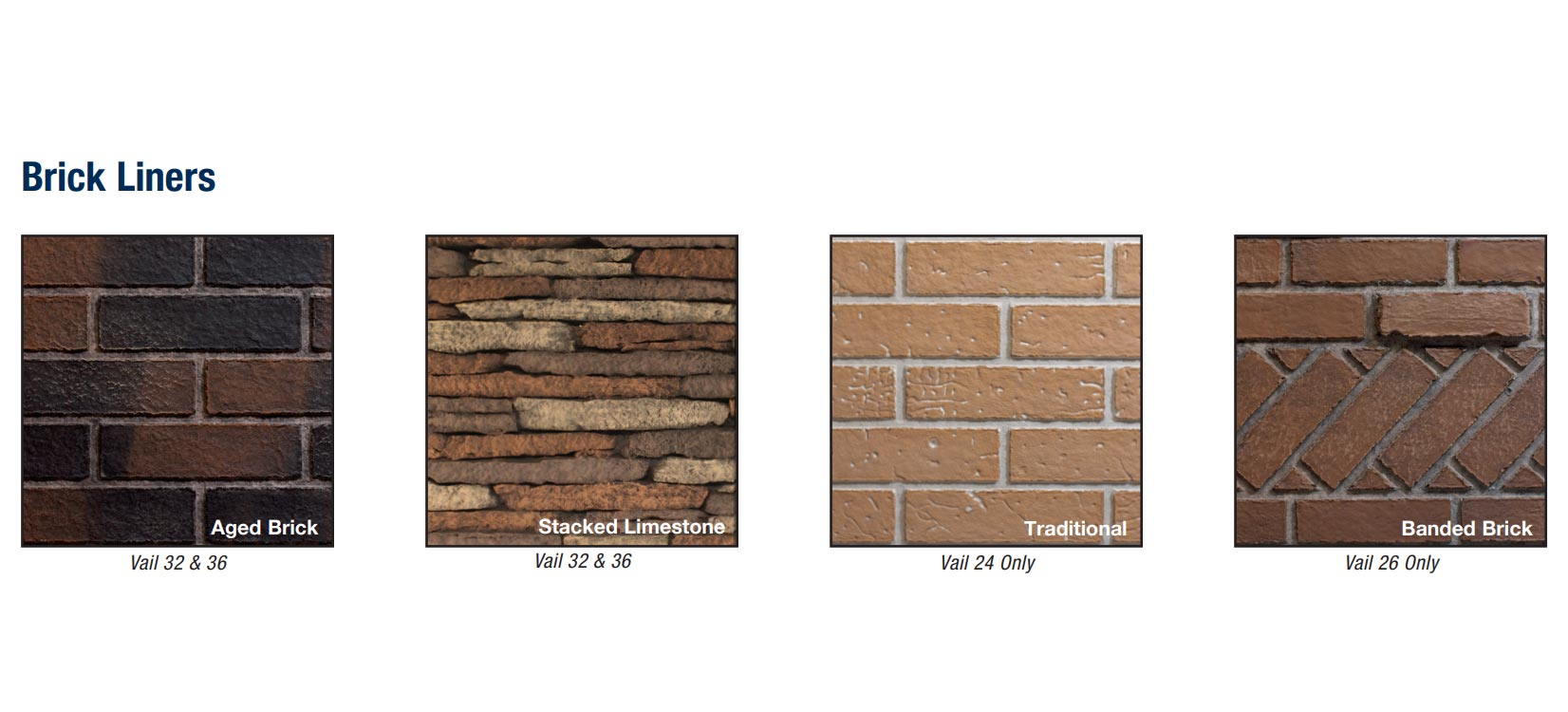 Brick liner color and texture samples: aged, stacked, traditional, and banded brick