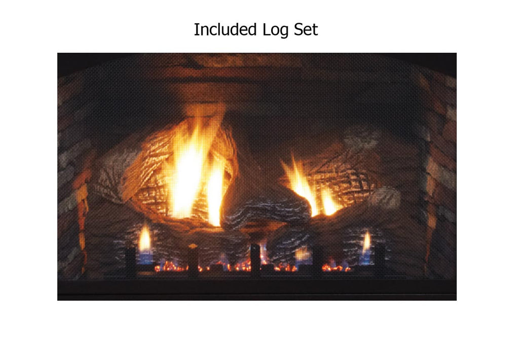 Ceramic fiber log set with three flame flames burning behind glass