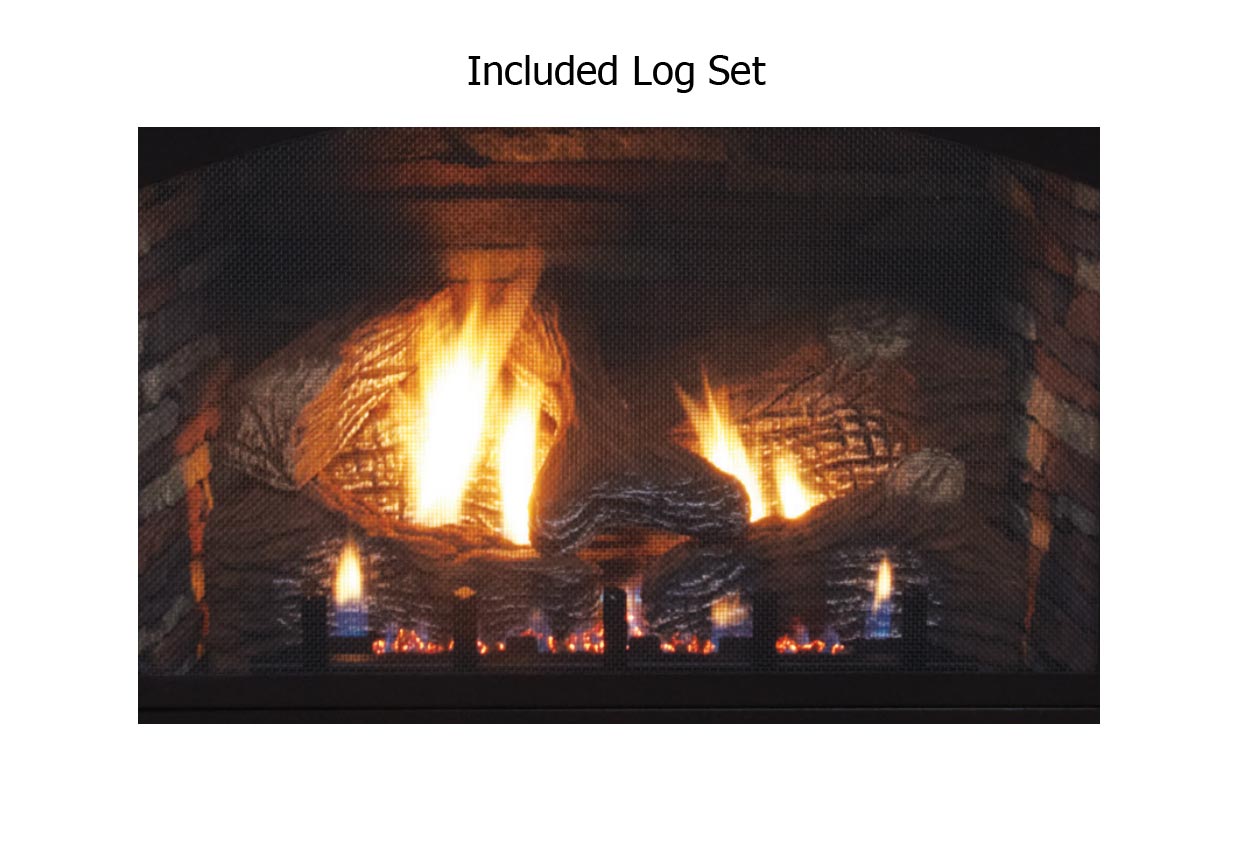 Ceramic fiber log set with three flame flames burning behind glass