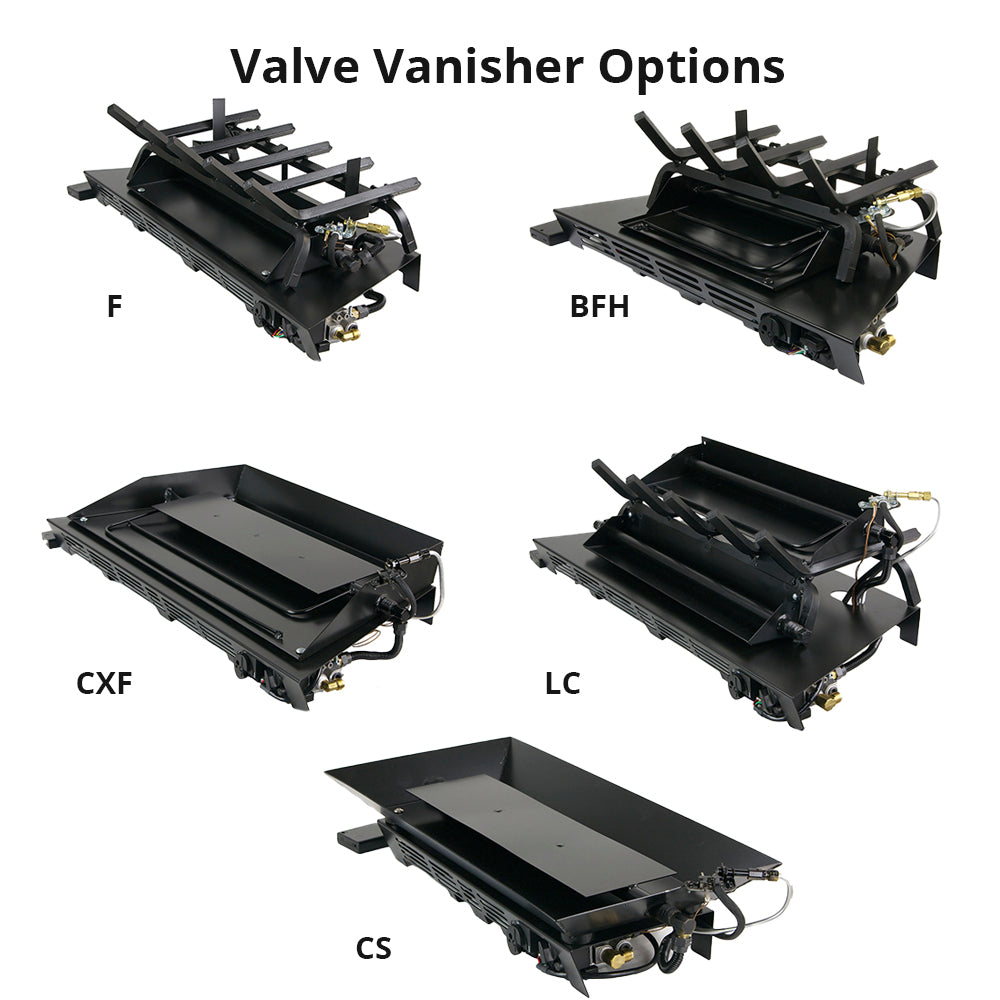 Valve vanisher burner assembly options, black base with grate top and fittings