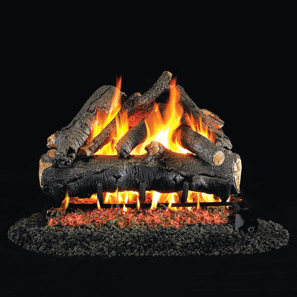 Real Fyre American oak vented gas log set with burning flames