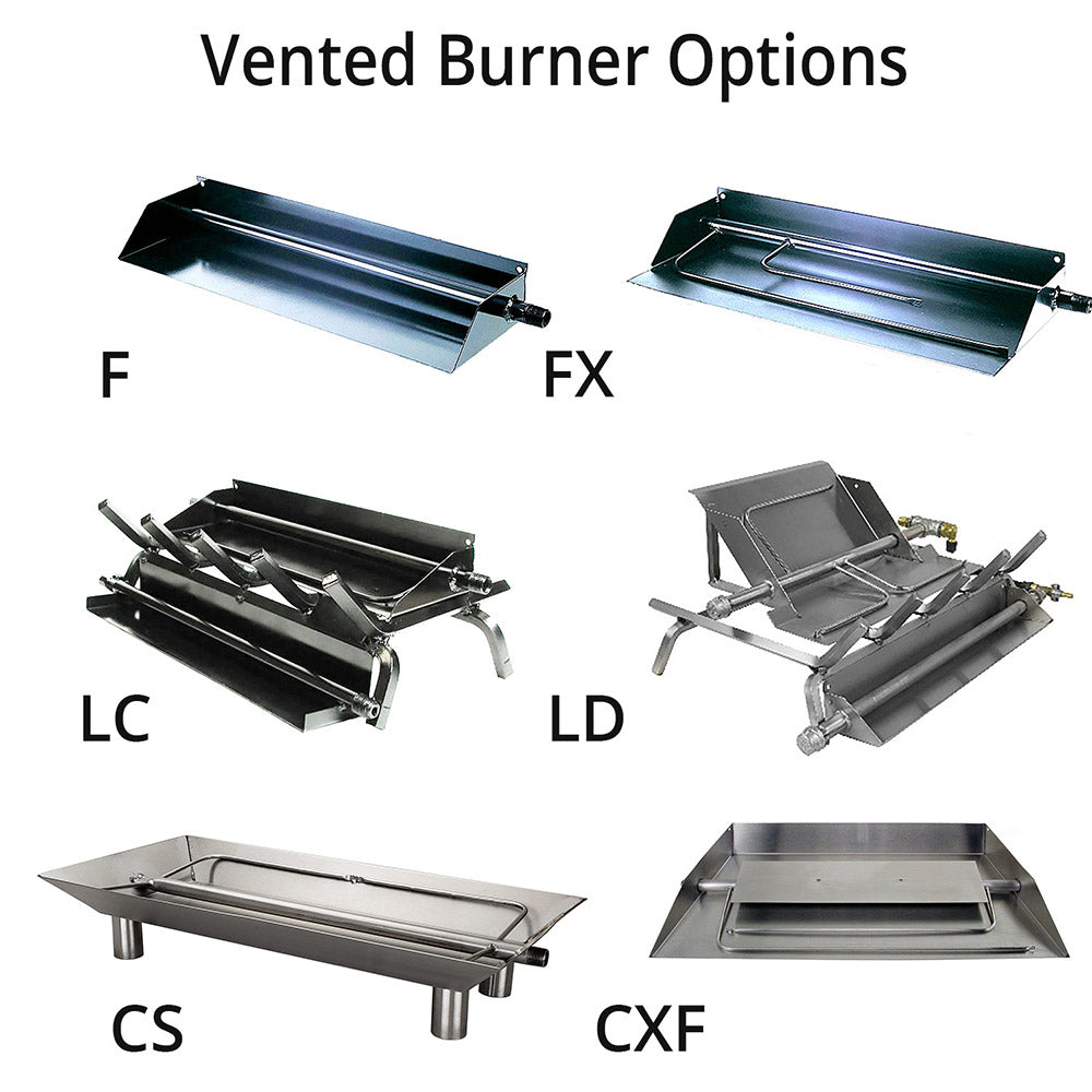 Stainless steel vented burner pans with metal frame for a fireplace log set