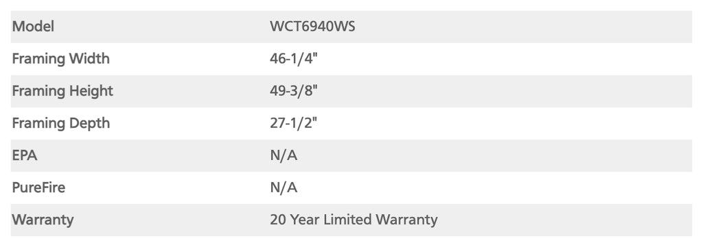 Superior Catalytic Combustion Wood Burning Fireplace, Double Black Steel Doors (WCT6940WS)