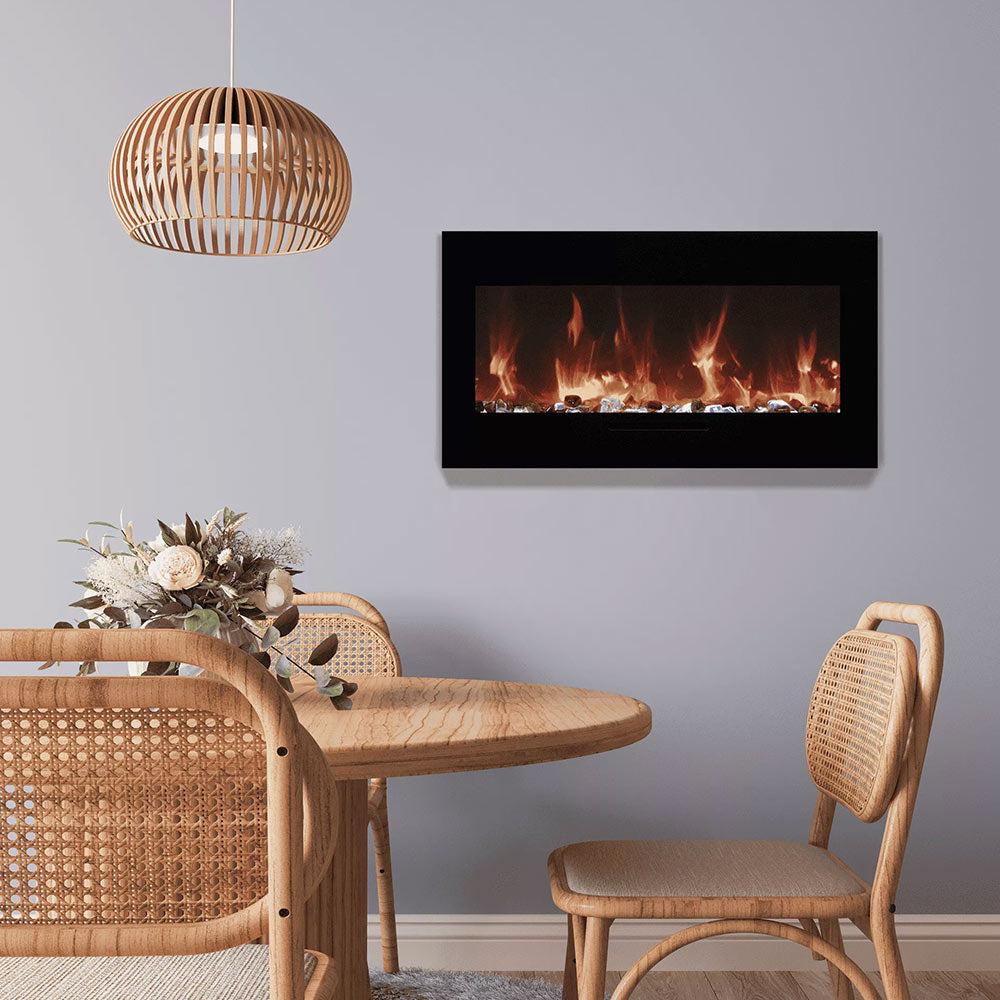 Amantii WM-FM Wall Mount/Built-In Smart Electric Fireplace with Logs and Glass Surround
