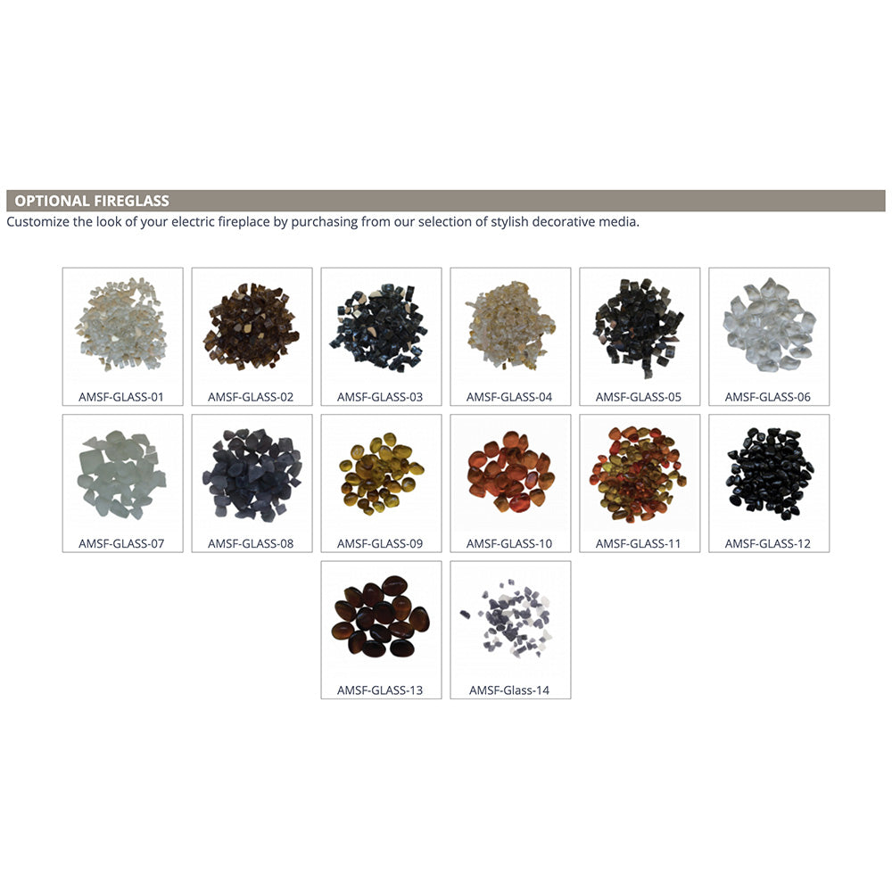 Optional decorative fireglass media for electric fireplace, multiple colors and styles