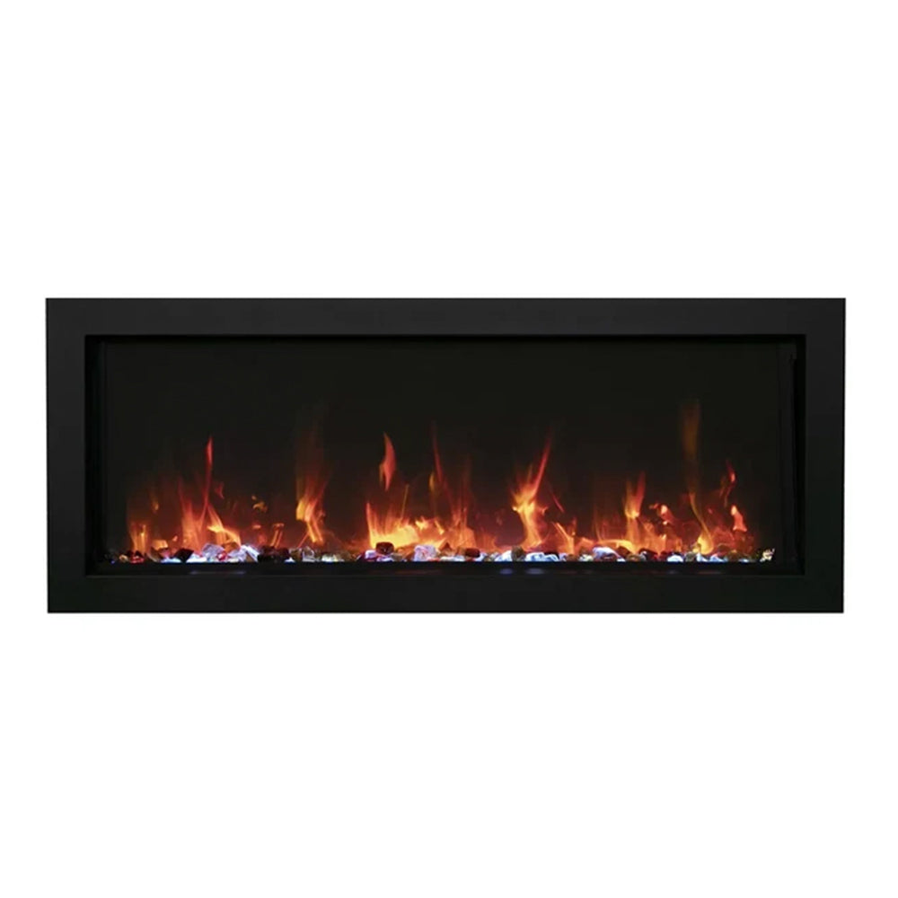 Amantii wall-mount electric fireplace with slim black frame and flame effect