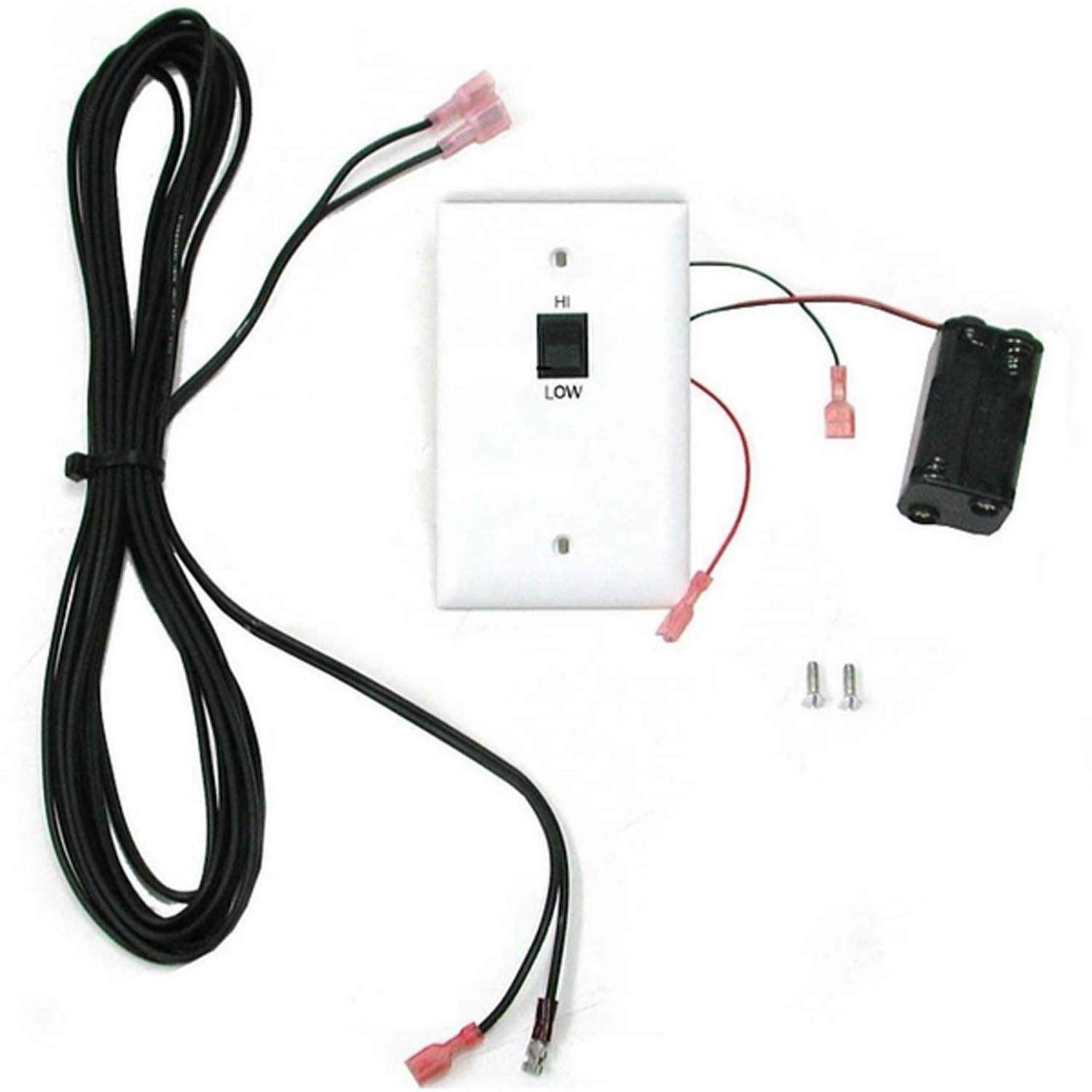 Real Fyre wall switch kit with white cover plate marked HI and LOW, plus wiring leads