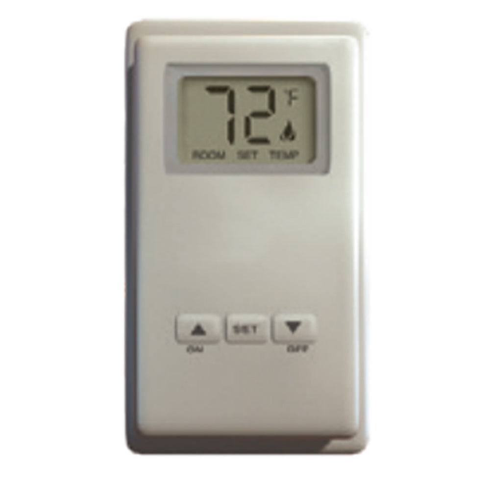 Wall-mount thermostat switch kit with LCD display and set buttons, showing 72°F