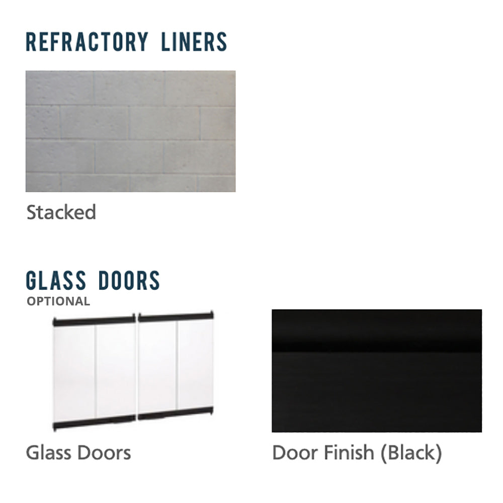 Diagram of refractory liners and optional glass doors with black door finish