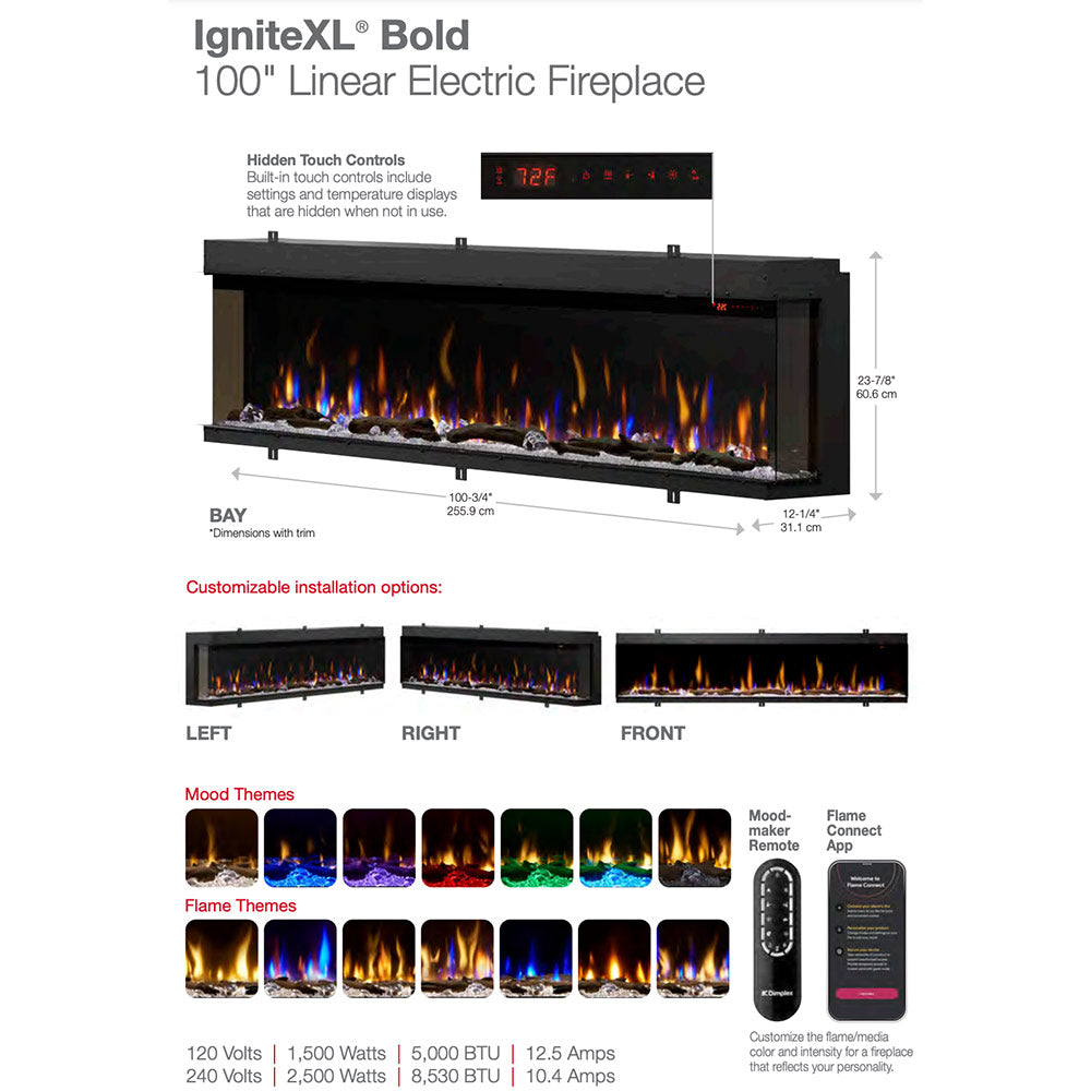 Dimplex IgniteXL Bold Deep Built-In Linear Electric Fireplace, 100-Inch