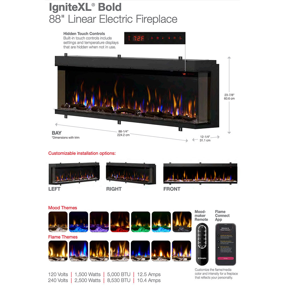 Dimplex IgniteXL Bold Deep Built-In Linear Electric Fireplace, 88-Inch