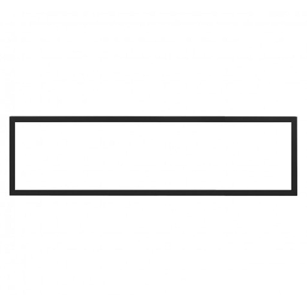 Black metal fireplace trim frame with inner opening and rectangular outline