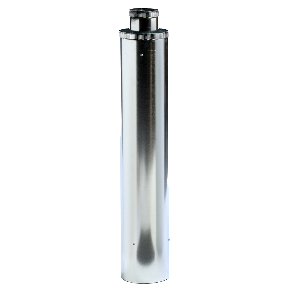 Galvanized chimney pipe section with ribbed collar top, 4x7-inch diameter