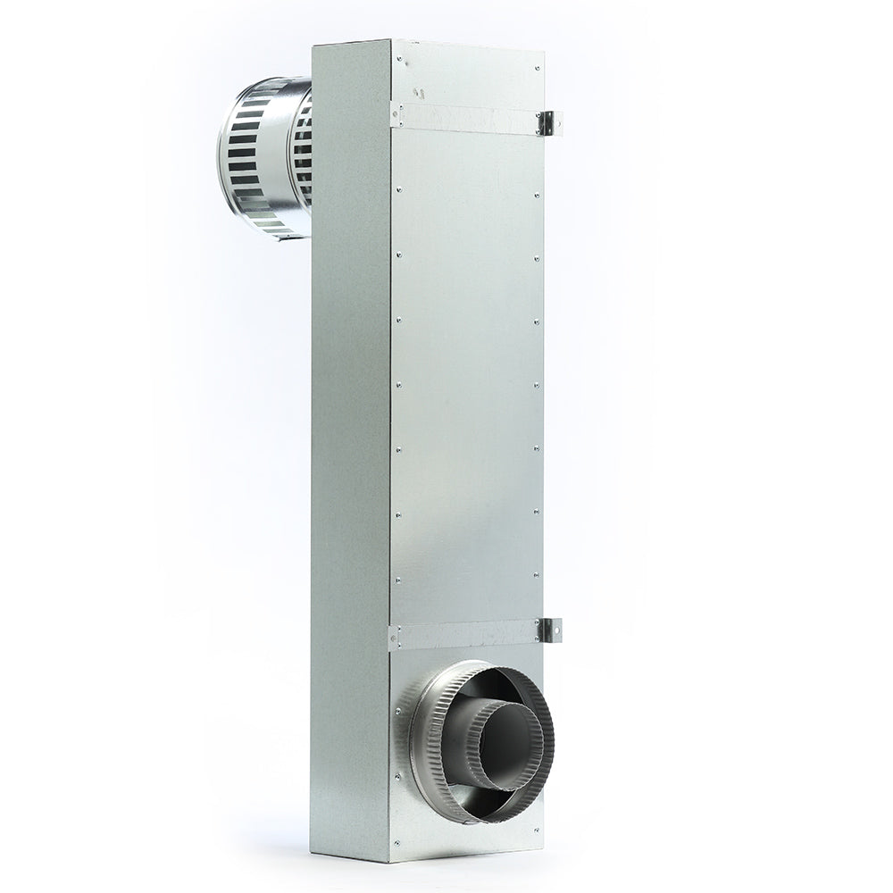 Metal chimney vent termination with rectangular housing and round flue opening