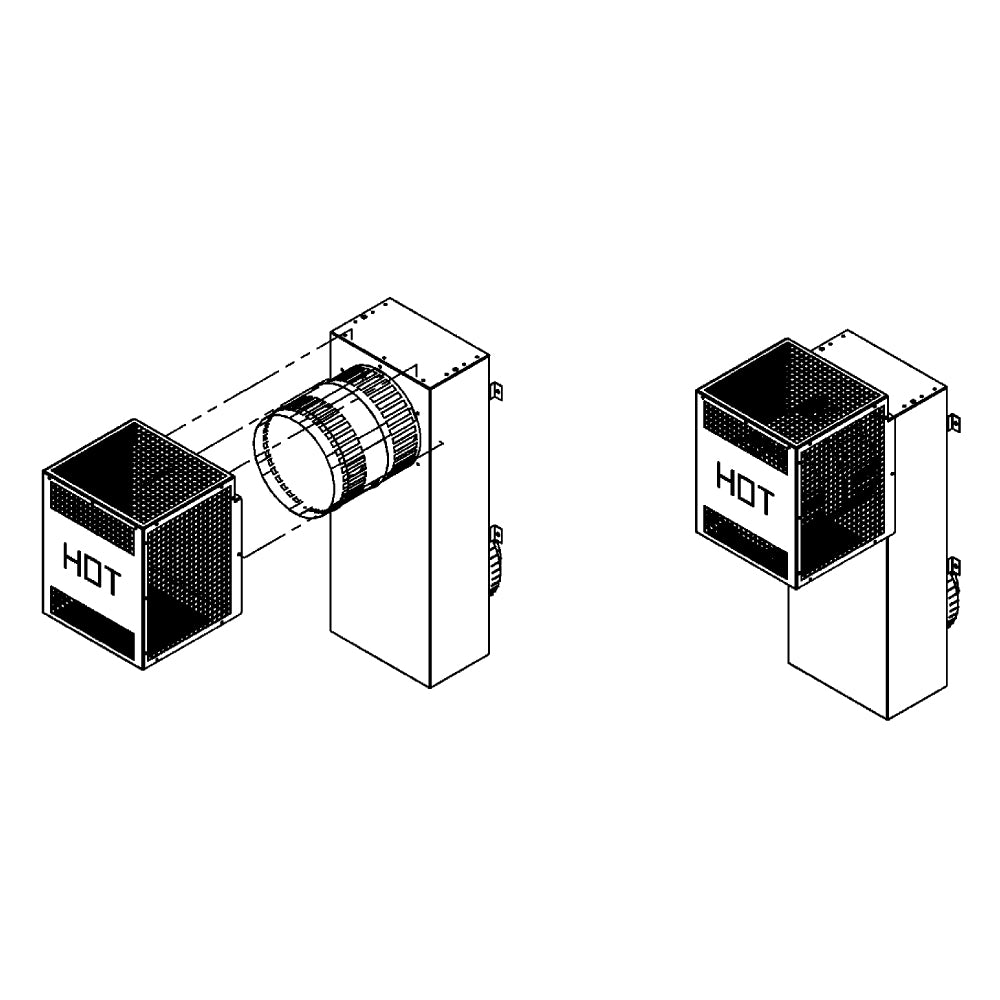 Safety cage with side brackets and black perforated metal cover for vent termination