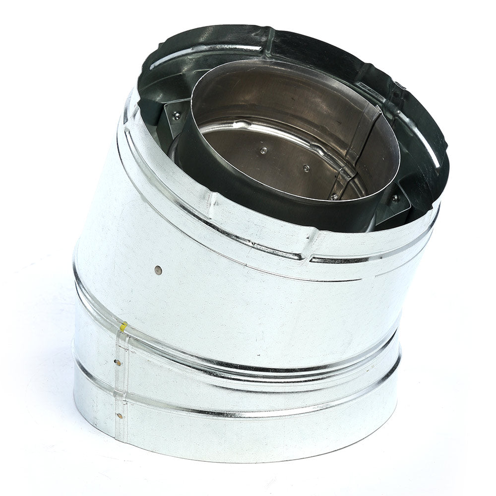 Flue stove pipe adapter, silver metal with black inner collar and round rigid vent connection