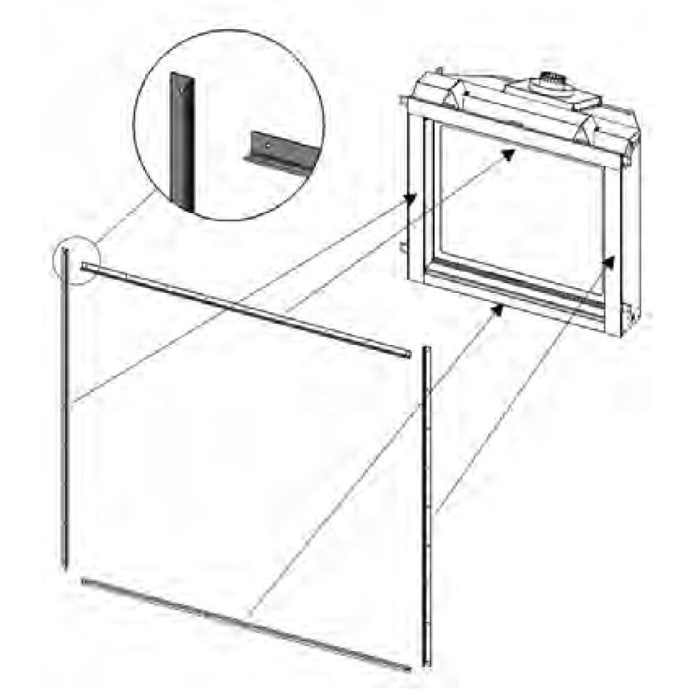 Kingsman tile lip kit for direct vent gas fireplaces with metal frame and trim pieces