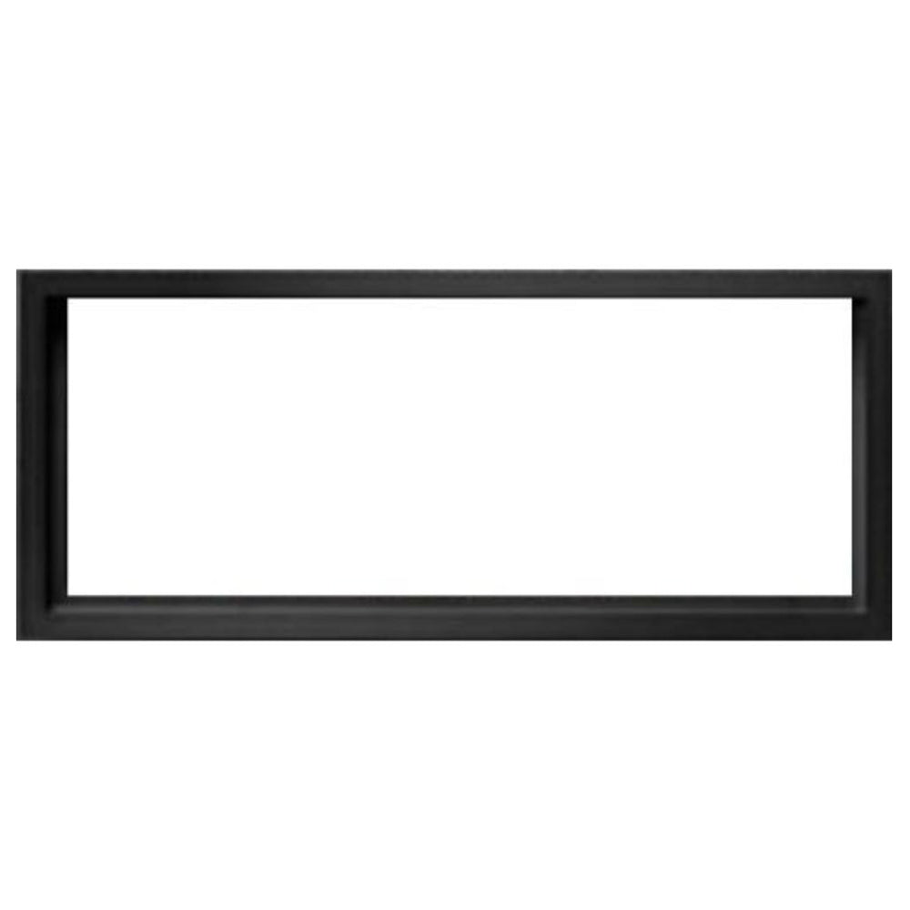 Black surround trim for direct vent gas fireplace, rectangular frame with inner panel