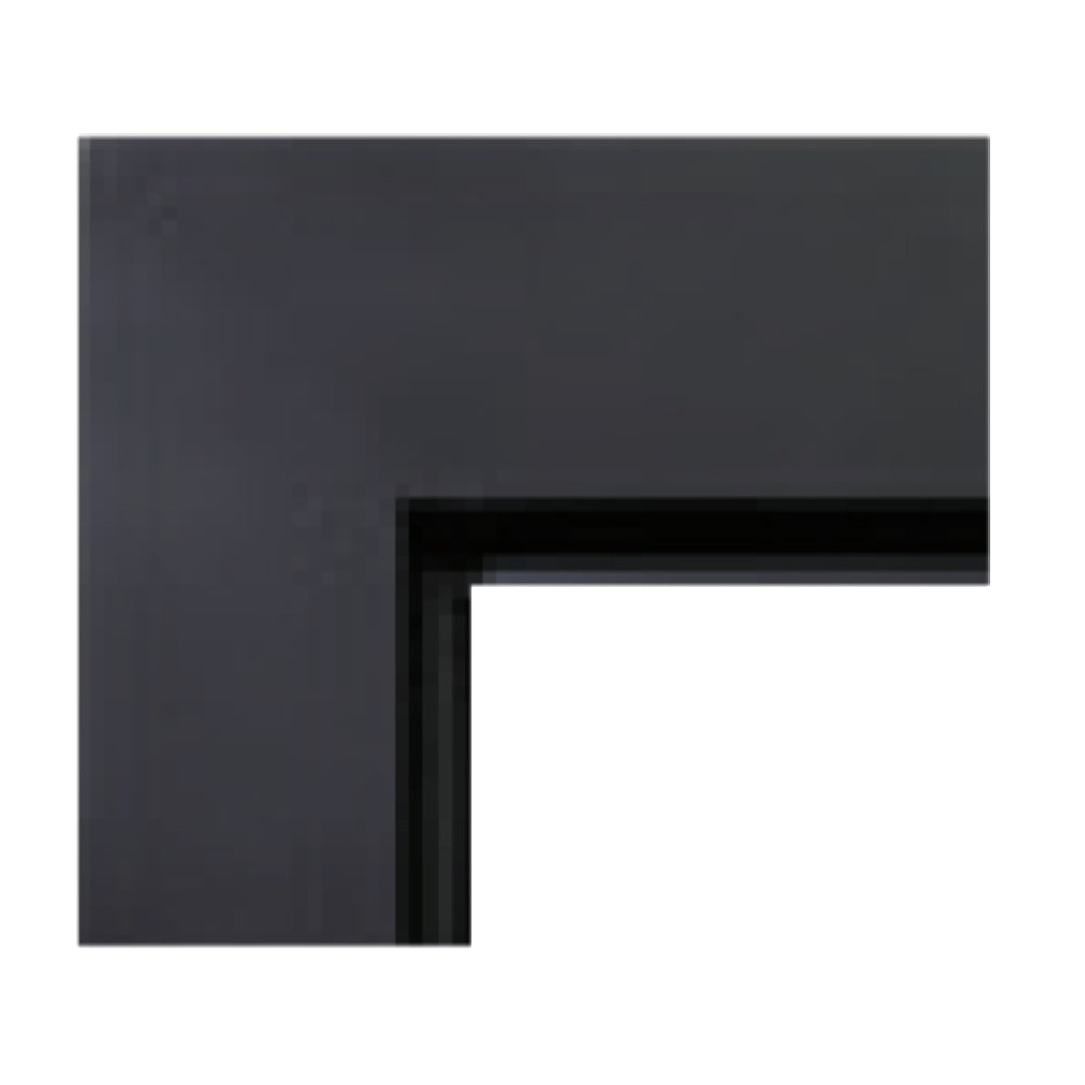 Kingsman black hearth mount surround with open firebox opening, corner detail