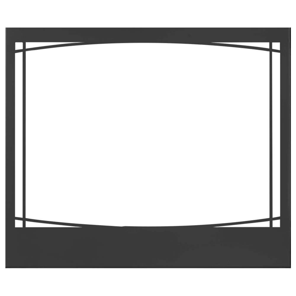 Black zen fireplace front panel with geometric rectangular frame