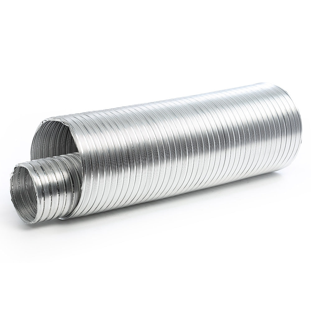 Flexible chimney vent duct, ribbed silver metal, 4-inch diameter, 8-ft length