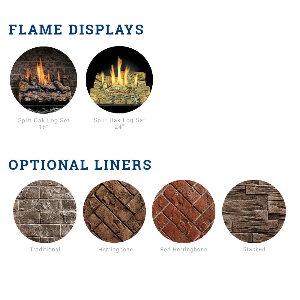 Flame display and optional liner graphic for a log set firebox