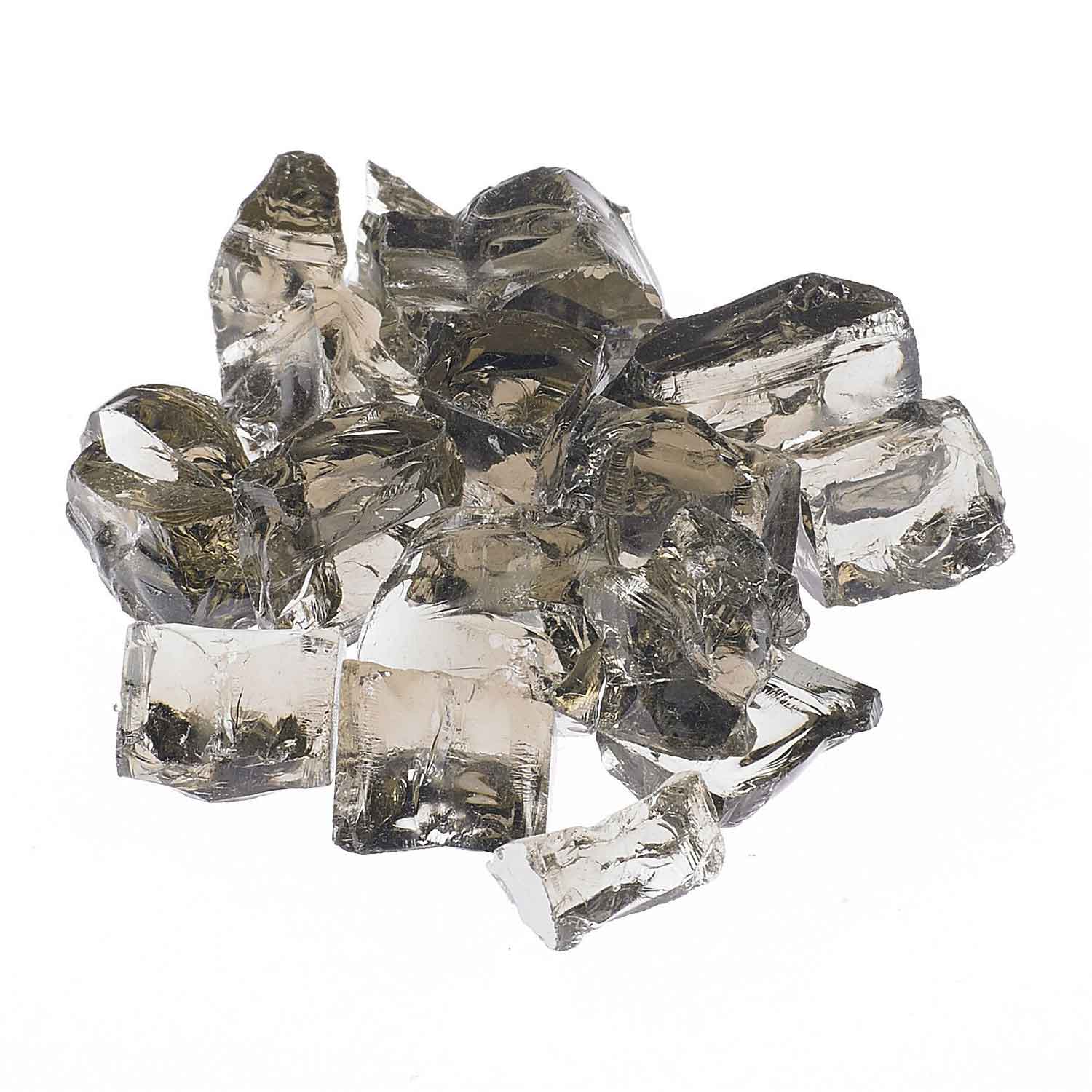 Reflective fire glass shards in silver-gray, irregular cut pieces