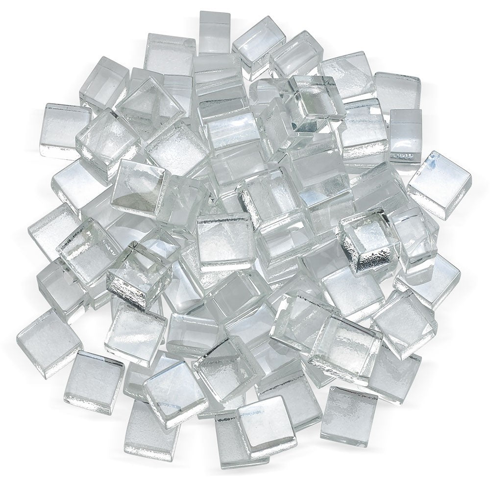 Starfire luster fire glass, clear square cubes, reflective facets for fire pits