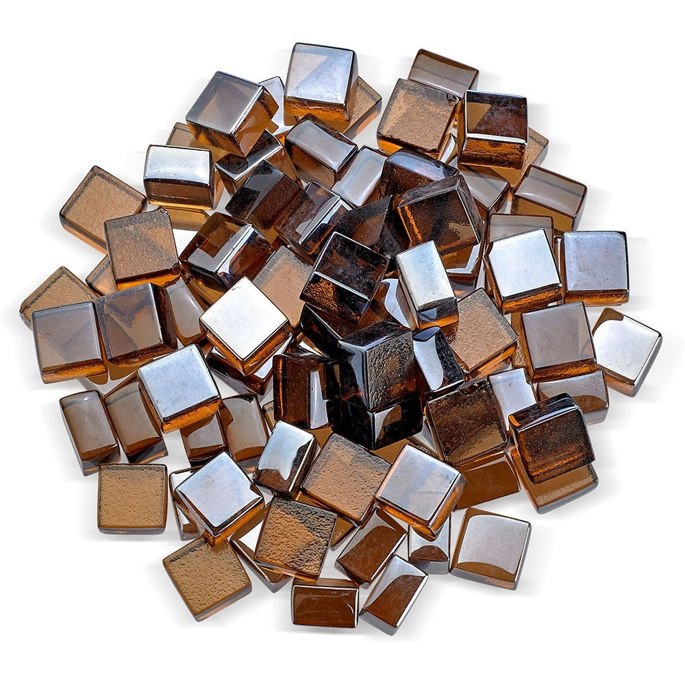Copper luster fire glass cubes, 1/2 inch square, scattered heap