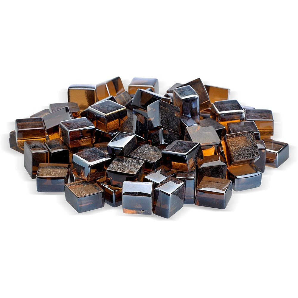 Copper luster fire glass cubes, 1/2 inch square, spread pile