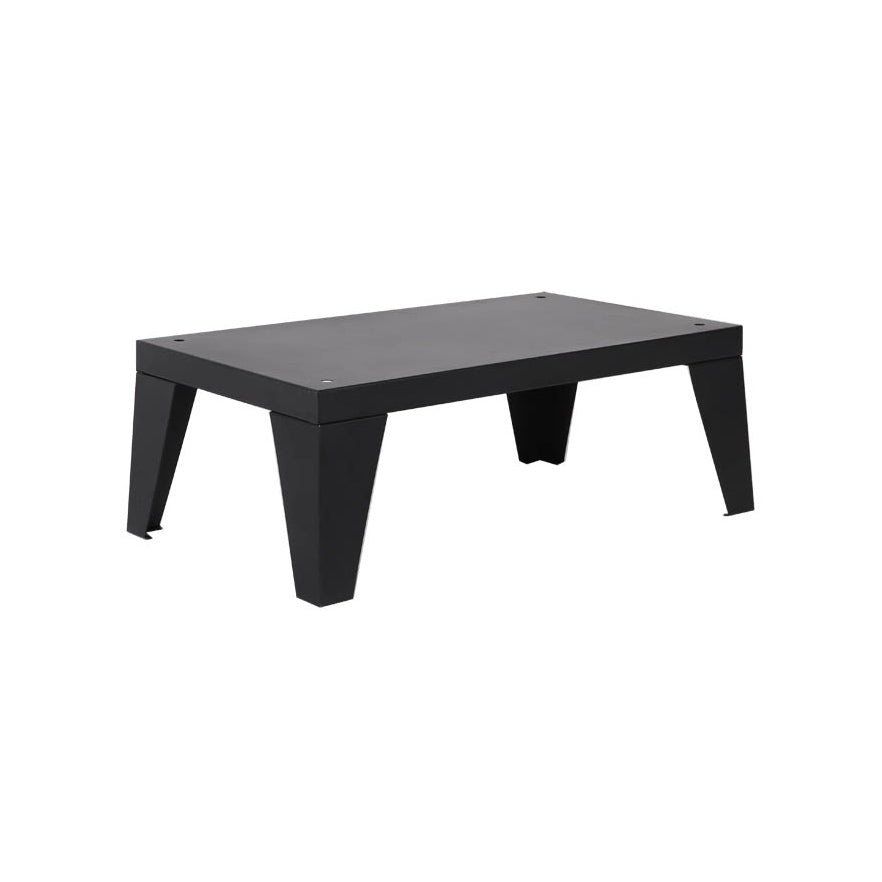 Black metal leg base with flat top and four angled legs, rectangular frame
