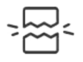 A black line icon depicting a broken or cracked rectangular object with small radiating lines, used as a placeholder or error symbol.