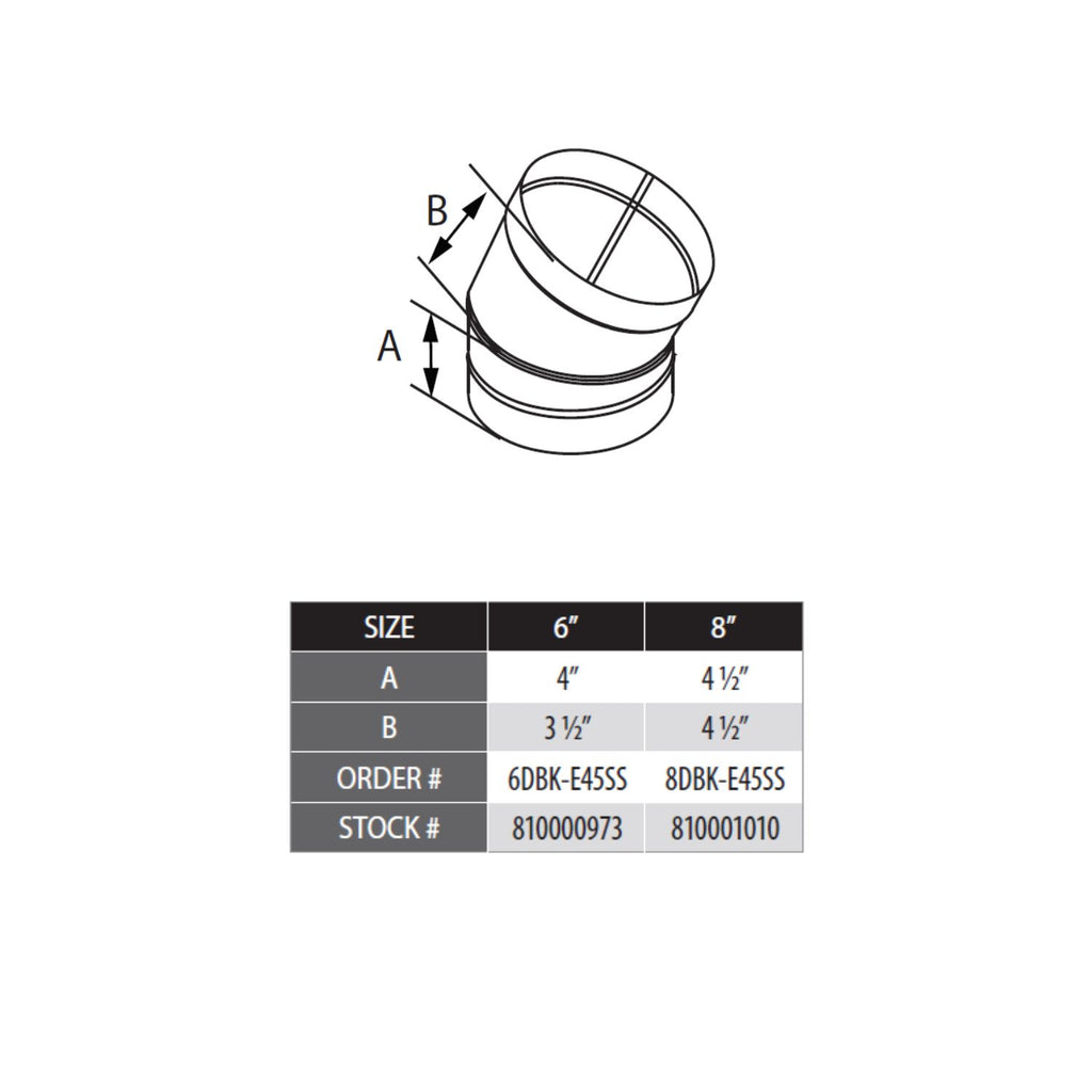 DuraVent DBK-E45SS DuraBlack Stainless Steel 45 Degree Elbow