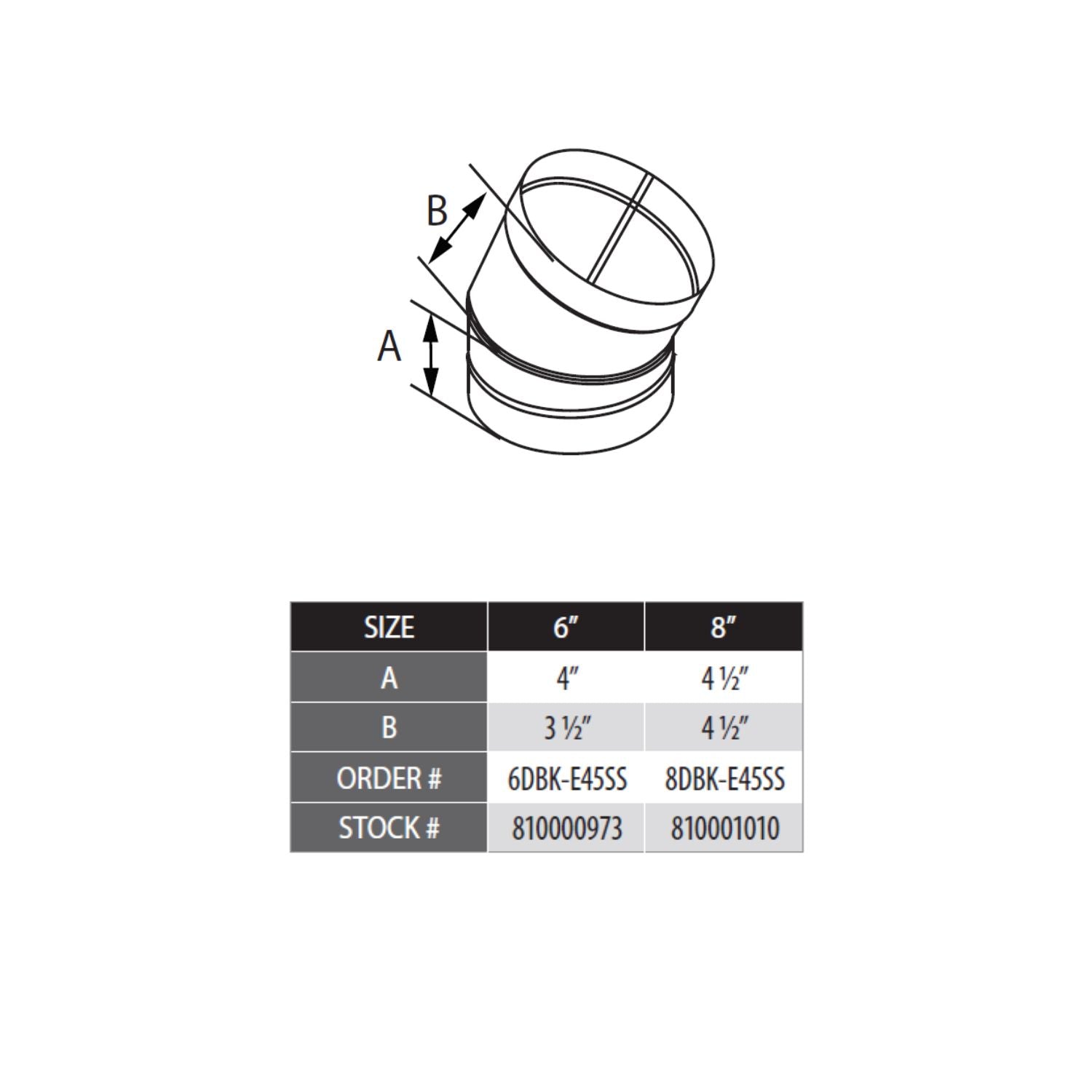 DuraVent DBK-E45SS DuraBlack Stainless Steel 45 Degree Elbow