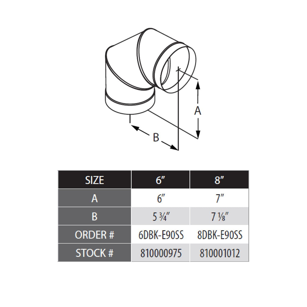 DuraBlack stainless steel 90-degree elbow with 2-connector fitting, side view