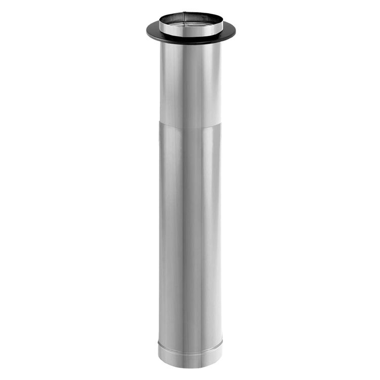 Telescoping stainless steel vent length with black trim and top adapter ring