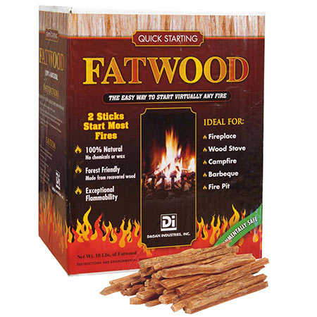Fatwood firestarter box with resin wood sticks for quick starting fires