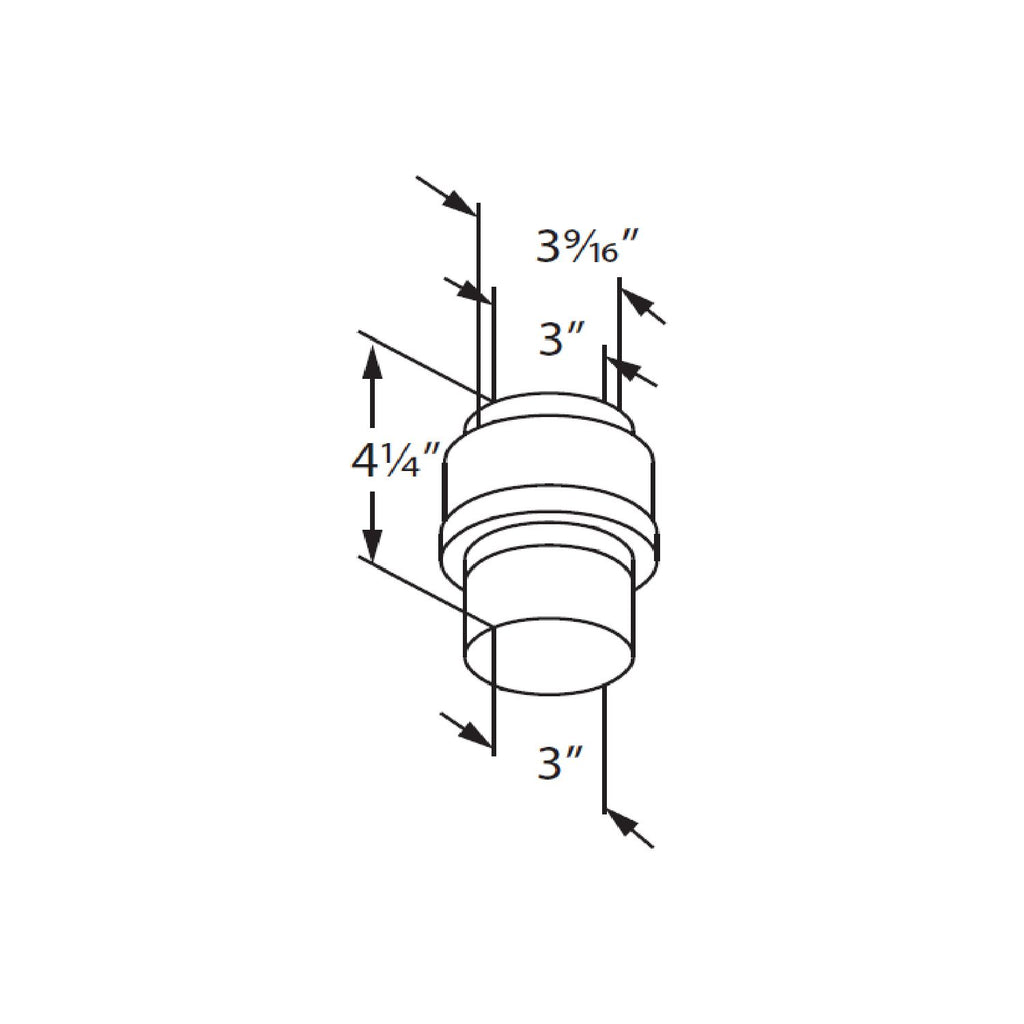Co-linear flex connector size diagram showing 3 in and 4 1/4 in dimensions