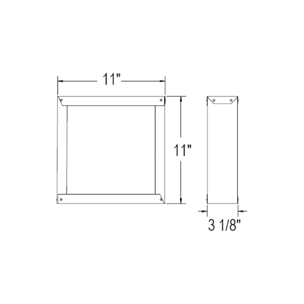 Vinyl siding standoff box dimensions, 11 in square opening and 3-1/8 in depth
