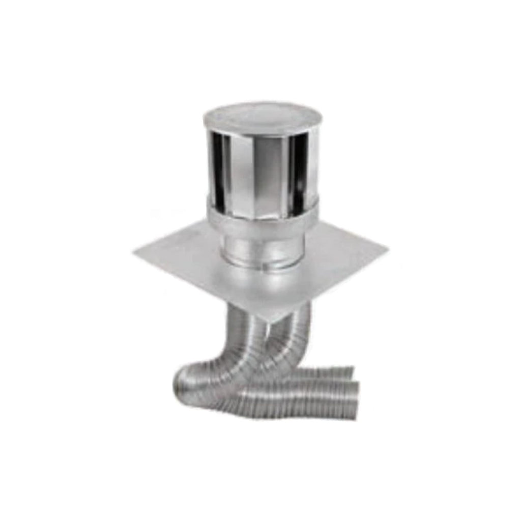Metal vent cap with co-linear flex exhaust and intake connector