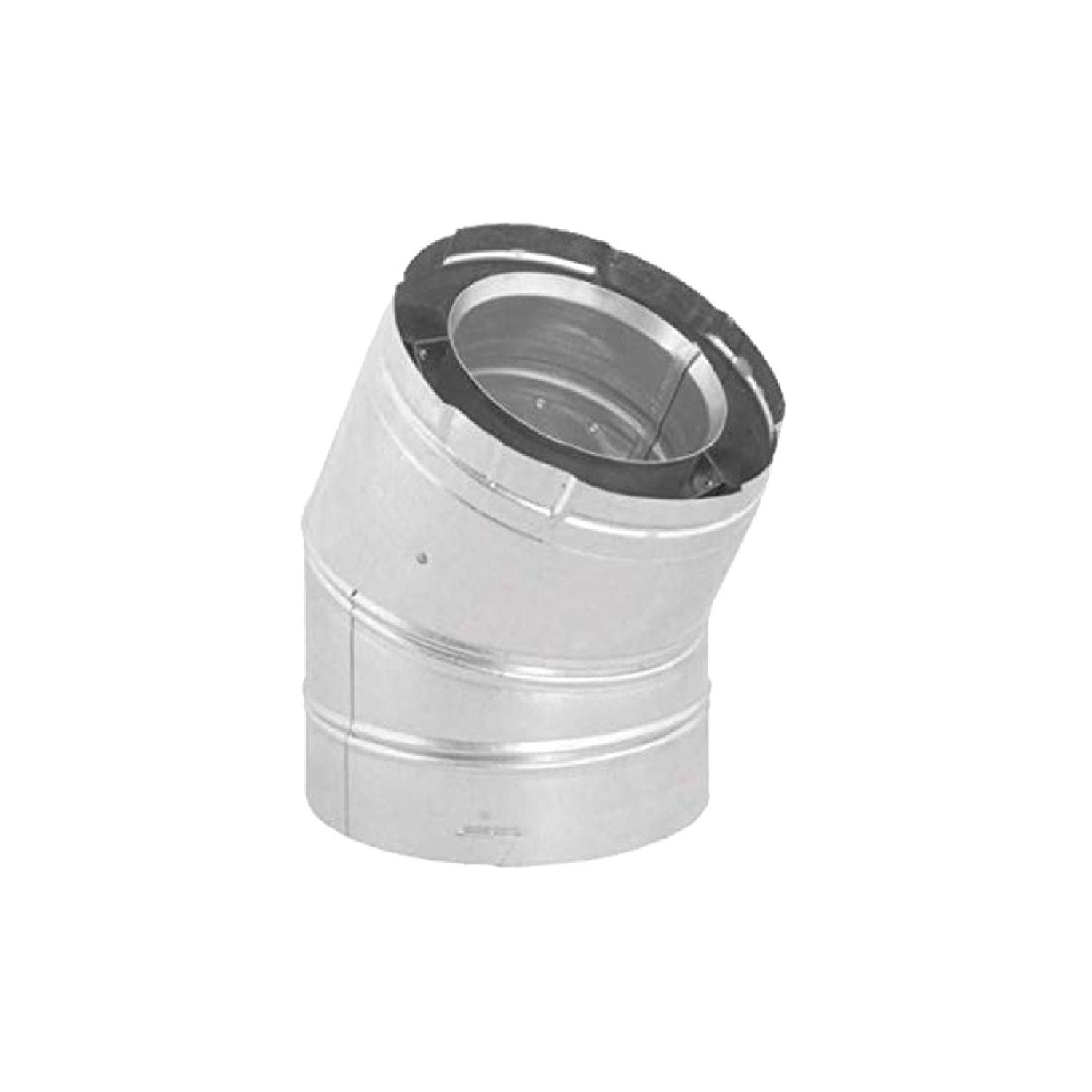 Galvanized 30° vent elbow fitting, silver metal, angled connector