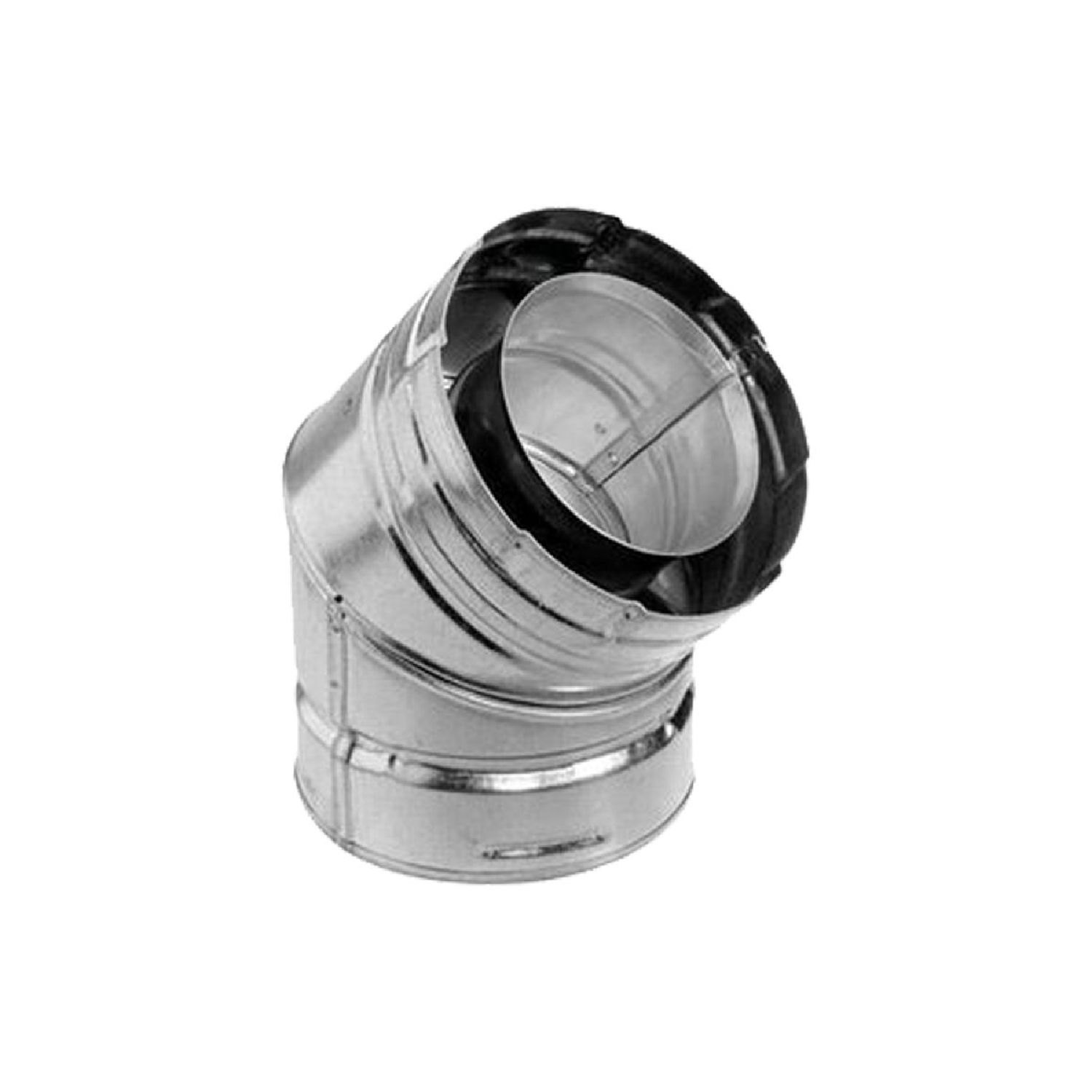 45-degree flue elbow with black outer and galvanized inner vent collar