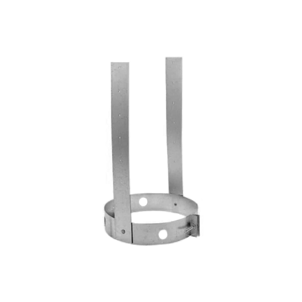 Metal elbow strap support with circular band and two vertical plates