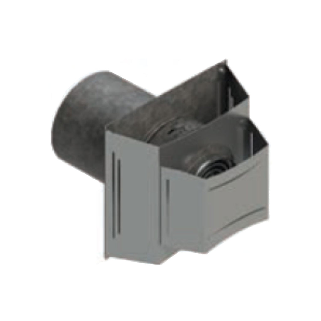Horizontal vent termination cap with round exhaust collar and rectangular outer housing, dark gray
