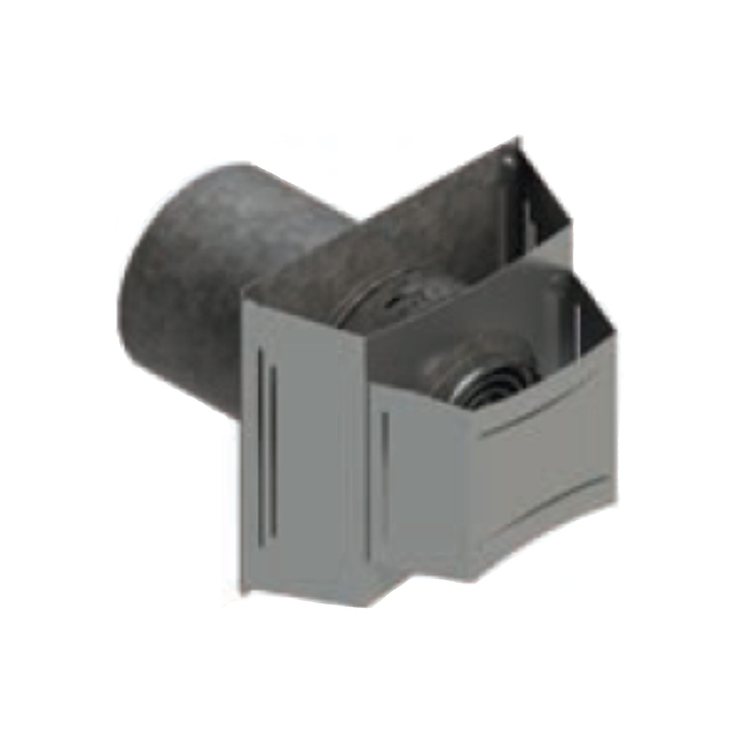 Horizontal vent termination cap with round exhaust collar and rectangular outer housing, dark gray