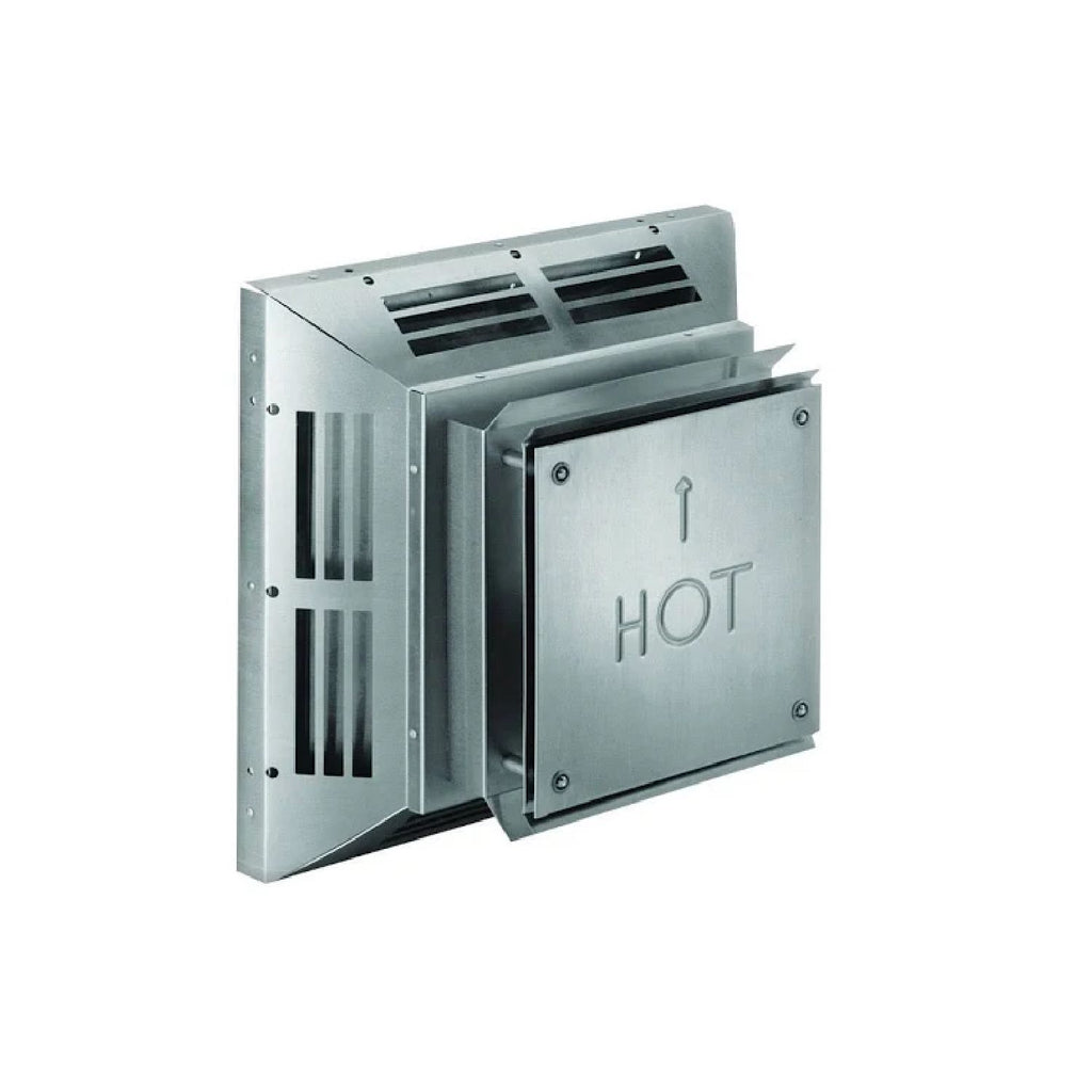 Copper square horizontal termination cap with vented top and HOT label panel