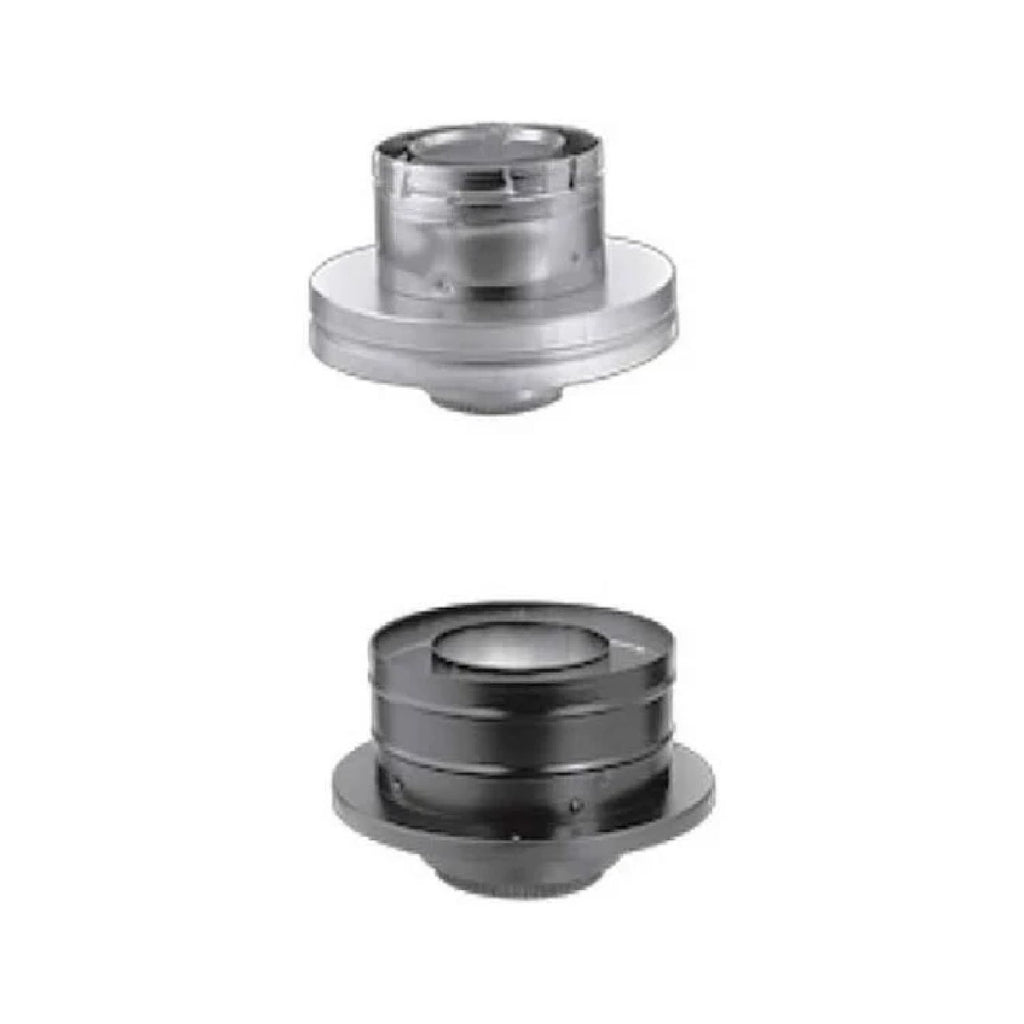 Chimney conversion kit adapter with flanged collar and inner ring, brushed metal