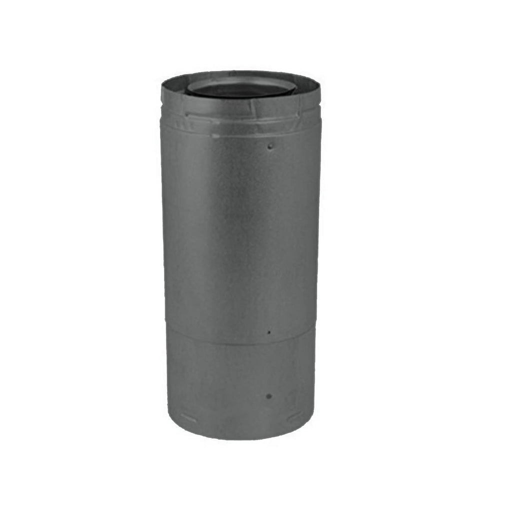 Black adjustable flue pipe section with end collar, 4x6-5/8 in